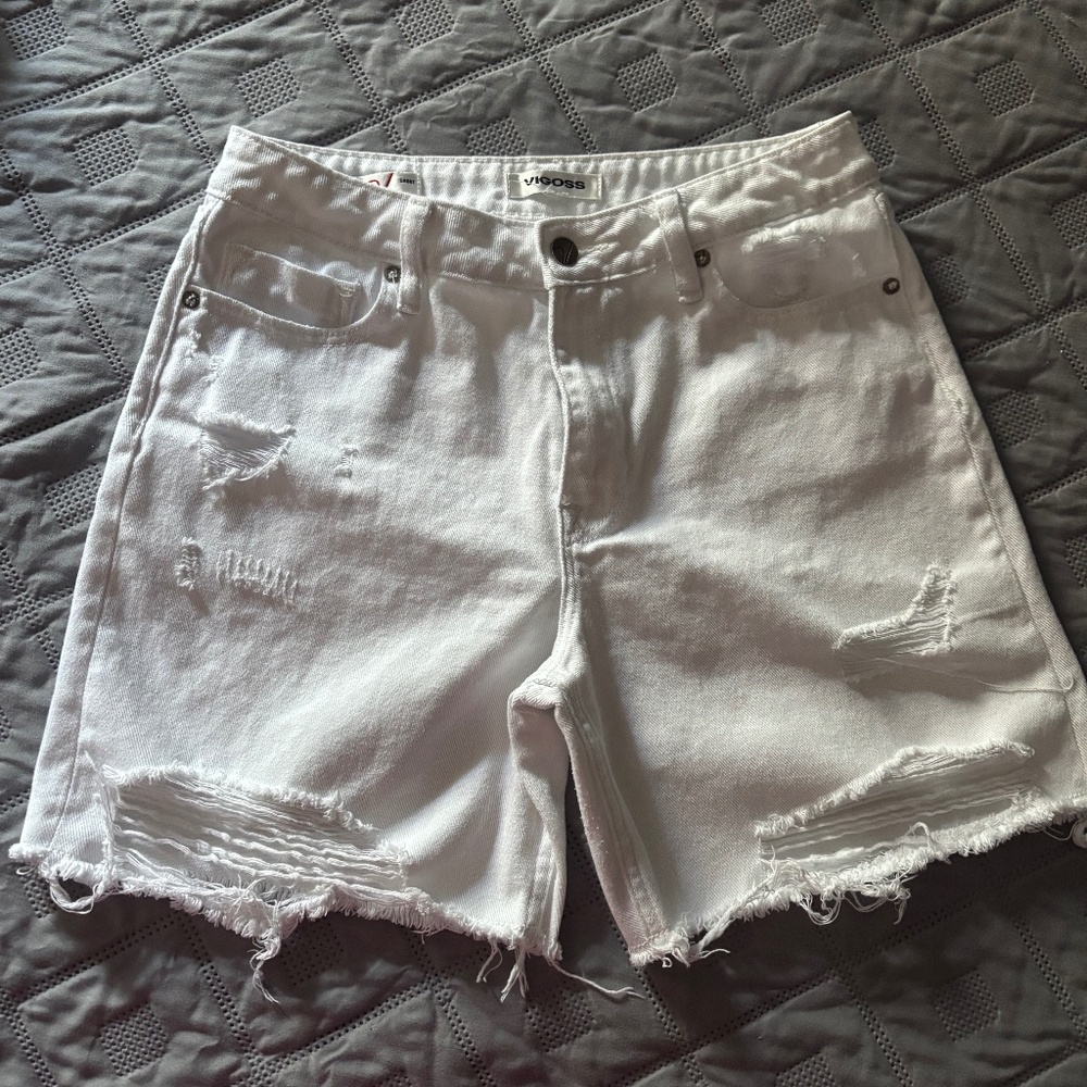 Vigoss High Rise Denim Bermuda Short - White